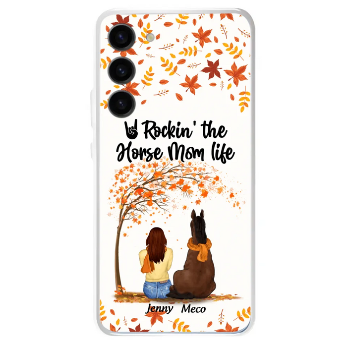 Custom Personalized Horse Mom In Autumn Phone Case - Girl With Upto 3 Horses - Case For iPhone And Samsung