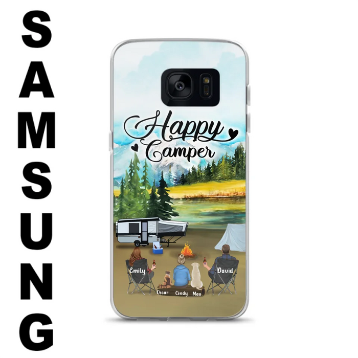 Custom Personalized Camping Phone Case - Parents With 1 Kids And 2 Pets - Best Gift For Family - Happy Camper - Case For iPhone And Samsung