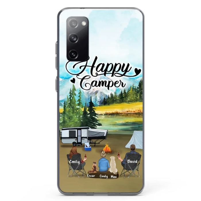 Custom Personalized Camping Phone Case - Parents With 1 Kids And 2 Pets - Best Gift For Family - Happy Camper - Case For iPhone And Samsung