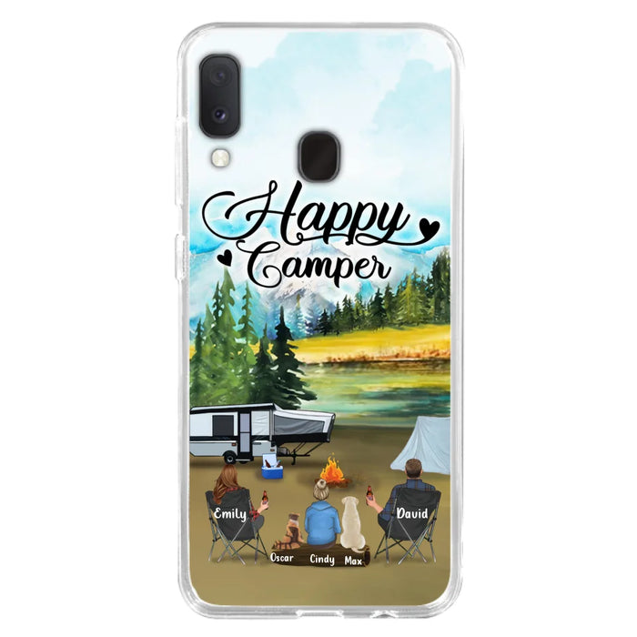 Custom Personalized Camping Phone Case - Parents With 1 Kids And 2 Pets - Best Gift For Family - Happy Camper - Case For iPhone And Samsung