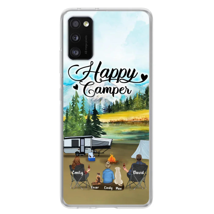 Custom Personalized Camping Phone Case - Parents With 1 Kids And 2 Pets - Best Gift For Family - Happy Camper - Case For iPhone And Samsung