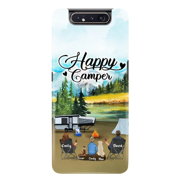 Custom Personalized Camping Phone Case - Parents With 1 Kids And 2 Pets - Best Gift For Family - Happy Camper - Case For iPhone And Samsung