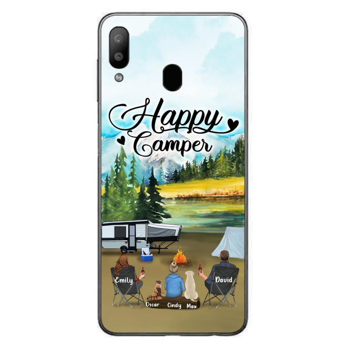 Custom Personalized Camping Phone Case - Parents With 1 Kids And 2 Pets - Best Gift For Family - Happy Camper - Case For iPhone And Samsung