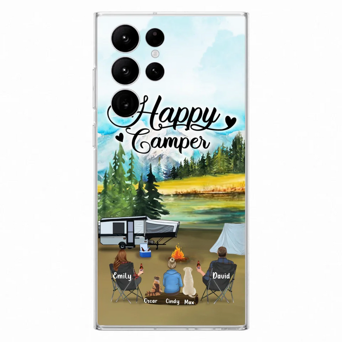 Custom Personalized Camping Phone Case - Parents With 1 Kids And 2 Pets - Best Gift For Family - Happy Camper - Case For iPhone And Samsung