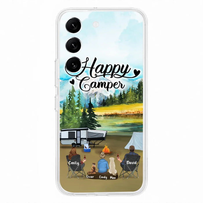 Custom Personalized Camping Phone Case - Parents With 1 Kids And 2 Pets - Best Gift For Family - Happy Camper - Case For iPhone And Samsung