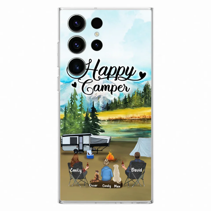 Custom Personalized Camping Phone Case - Parents With 1 Kids And 2 Pets - Best Gift For Family - Happy Camper - Case For iPhone And Samsung