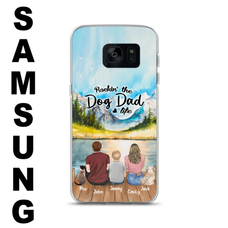 Personalized Pet Couple Phone Case - Parent With 1 Kid And 2 Pets - Case For iPhone And Samsung
