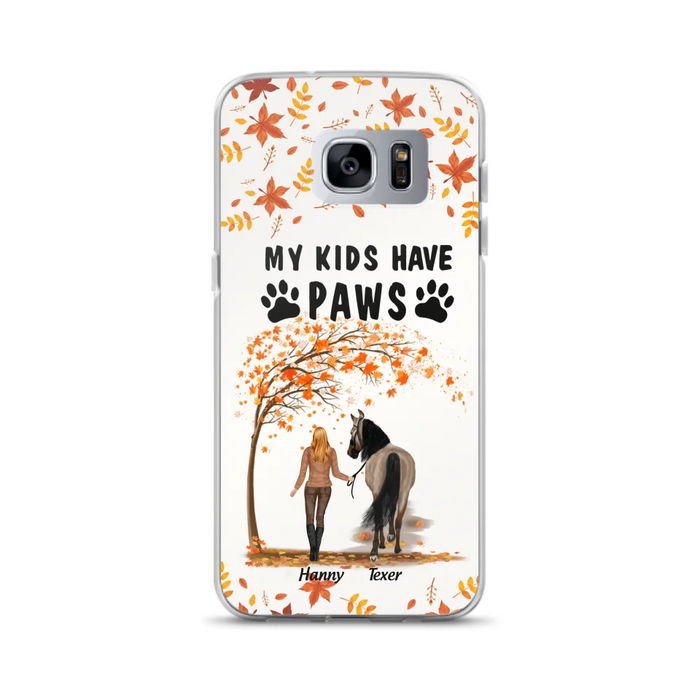 Custom Personalized Horse Mom In Autumn Phone Case - Girl With Upto 2 Horses - My Kids Have Paws - Case For iPhone And Samsung