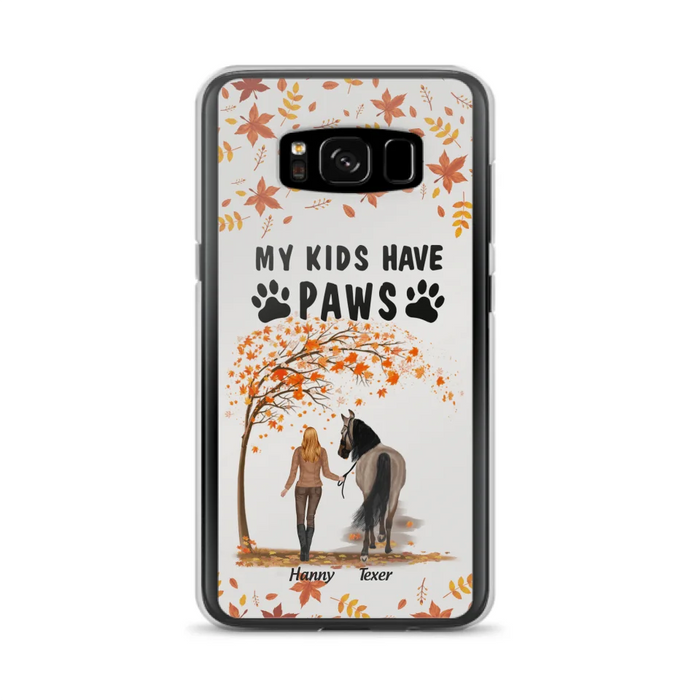 Custom Personalized Horse Mom In Autumn Phone Case - Girl With Upto 2 Horses - My Kids Have Paws - Case For iPhone And Samsung