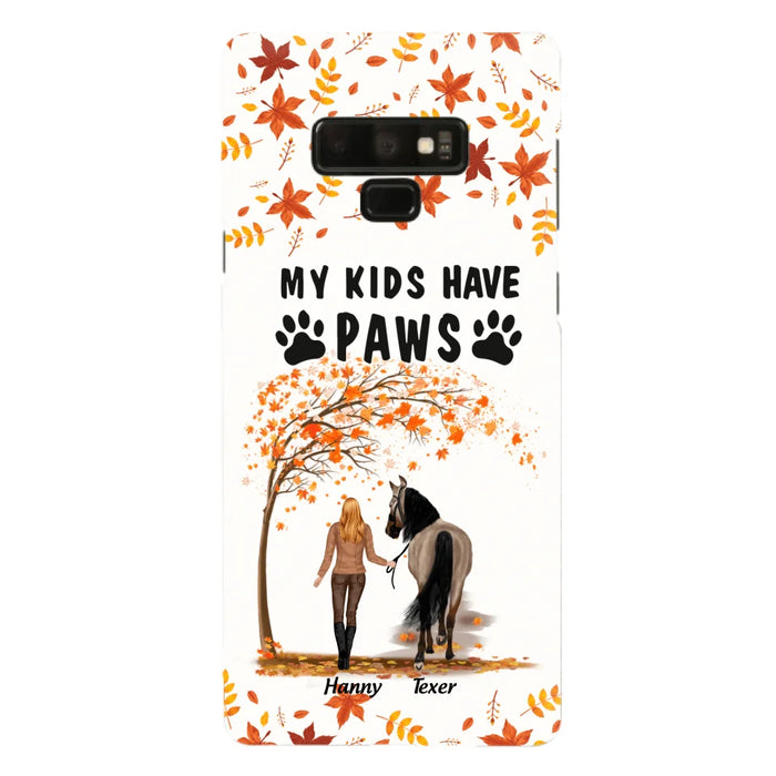 Custom Personalized Horse Mom In Autumn Phone Case - Girl With Upto 2 Horses - My Kids Have Paws - Case For iPhone And Samsung