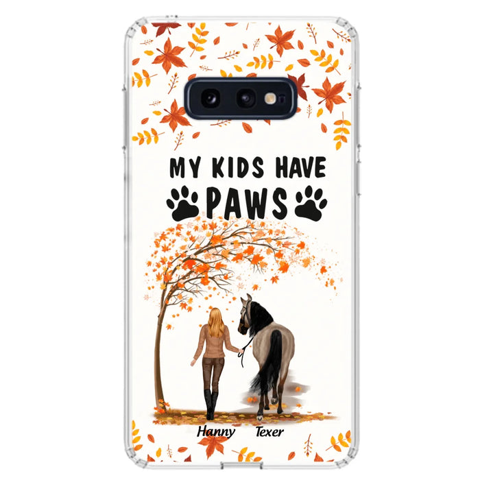 Custom Personalized Horse Mom In Autumn Phone Case - Girl With Upto 2 Horses - My Kids Have Paws - Case For iPhone And Samsung