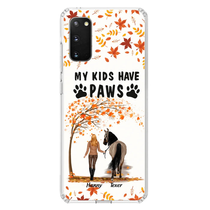 Custom Personalized Horse Mom In Autumn Phone Case - Girl With Upto 2 Horses - My Kids Have Paws - Case For iPhone And Samsung