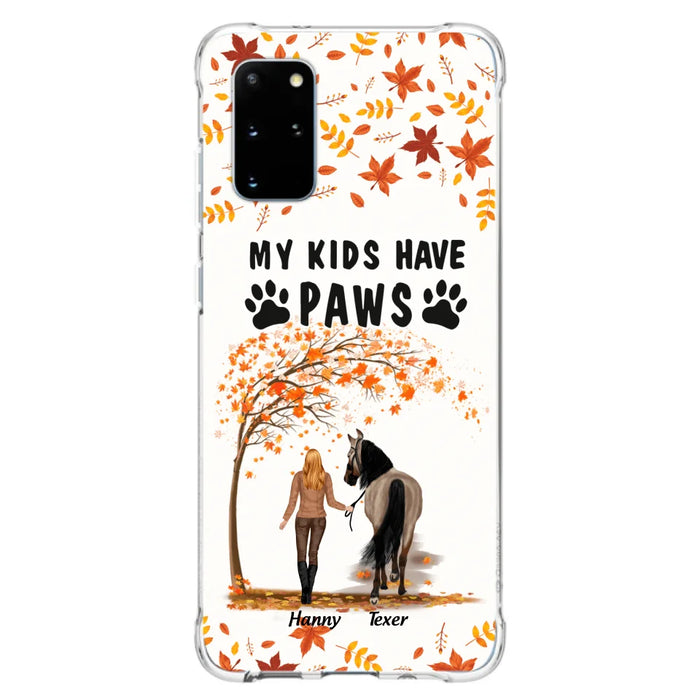 Custom Personalized Horse Mom In Autumn Phone Case - Girl With Upto 2 Horses - My Kids Have Paws - Case For iPhone And Samsung