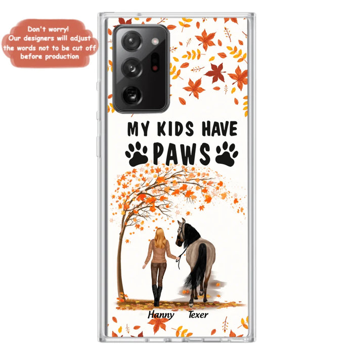 Custom Personalized Horse Mom In Autumn Phone Case - Girl With Upto 2 Horses - My Kids Have Paws - Case For iPhone And Samsung