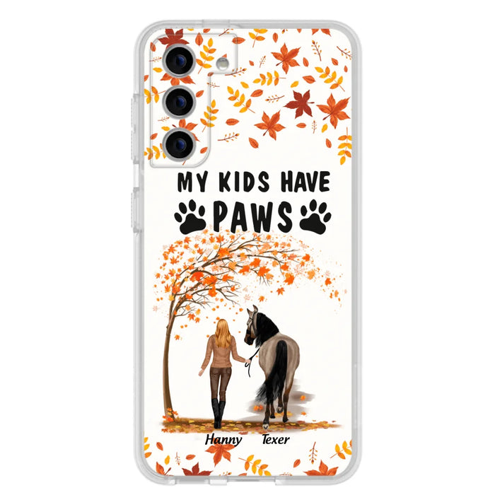 Custom Personalized Horse Mom In Autumn Phone Case - Girl With Upto 2 Horses - My Kids Have Paws - Case For iPhone And Samsung