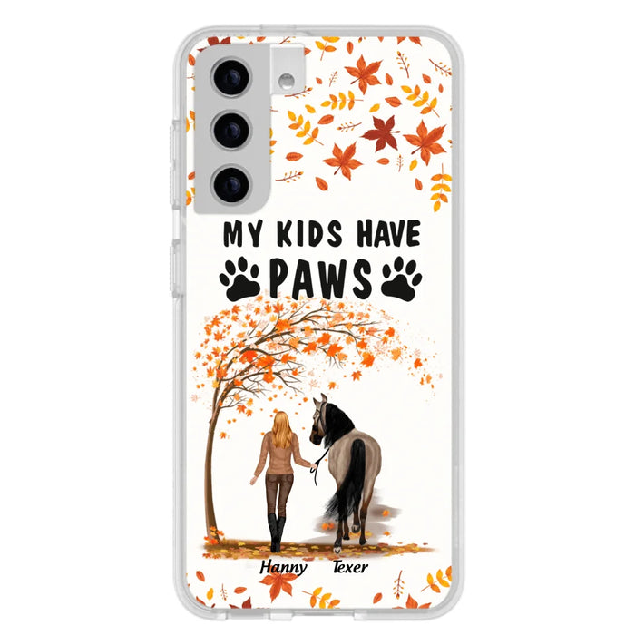 Custom Personalized Horse Mom In Autumn Phone Case - Girl With Upto 2 Horses - My Kids Have Paws - Case For iPhone And Samsung