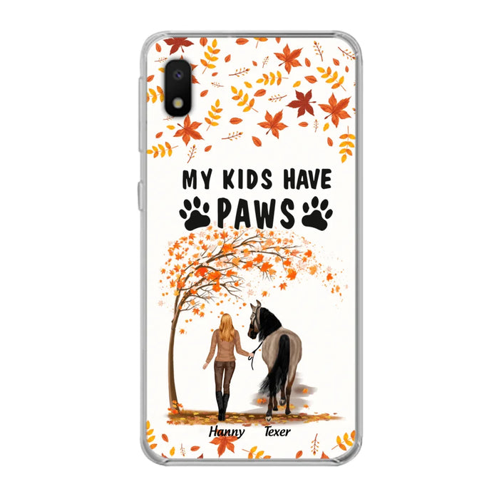 Custom Personalized Horse Mom In Autumn Phone Case - Girl With Upto 2 Horses - My Kids Have Paws - Case For iPhone And Samsung