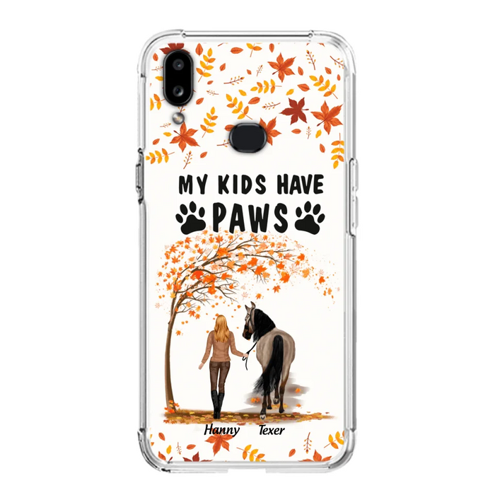 Custom Personalized Horse Mom In Autumn Phone Case - Girl With Upto 2 Horses - My Kids Have Paws - Case For iPhone And Samsung