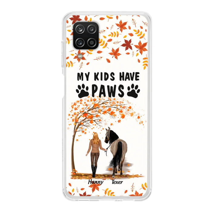 Custom Personalized Horse Mom In Autumn Phone Case - Girl With Upto 2 Horses - My Kids Have Paws - Case For iPhone And Samsung