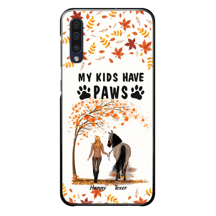 Custom Personalized Horse Mom In Autumn Phone Case - Girl With Upto 2 Horses - My Kids Have Paws - Case For iPhone And Samsung