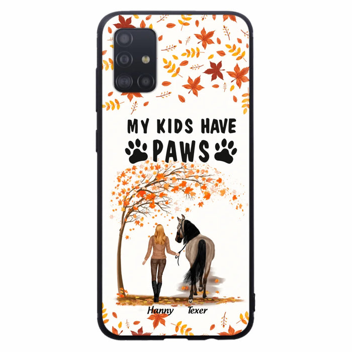 Custom Personalized Horse Mom In Autumn Phone Case - Girl With Upto 2 Horses - My Kids Have Paws - Case For iPhone And Samsung