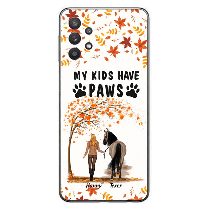 Custom Personalized Horse Mom In Autumn Phone Case - Girl With Upto 2 Horses - My Kids Have Paws - Case For iPhone And Samsung