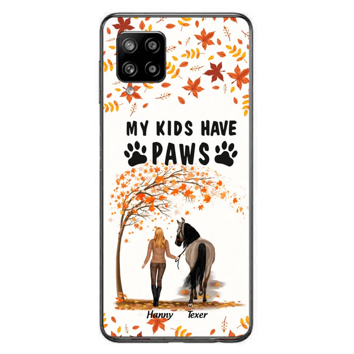 Custom Personalized Horse Mom In Autumn Phone Case - Girl With Upto 2 Horses - My Kids Have Paws - Case For iPhone And Samsung