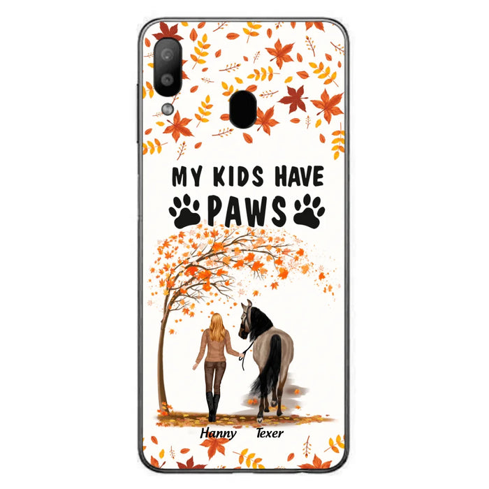 Custom Personalized Horse Mom In Autumn Phone Case - Girl With Upto 2 Horses - My Kids Have Paws - Case For iPhone And Samsung