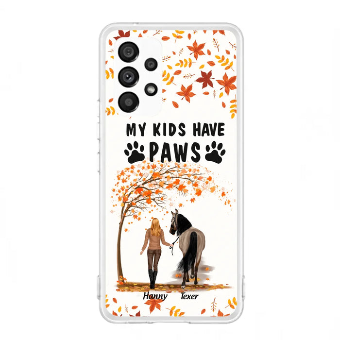 Custom Personalized Horse Mom In Autumn Phone Case - Girl With Upto 2 Horses - My Kids Have Paws - Case For iPhone And Samsung