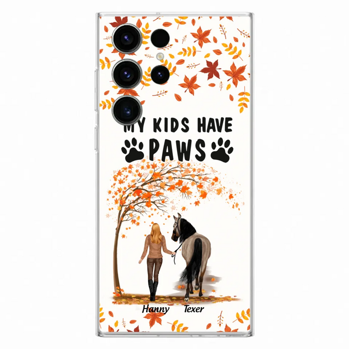 Custom Personalized Horse Mom In Autumn Phone Case - Girl With Upto 2 Horses - My Kids Have Paws - Case For iPhone And Samsung