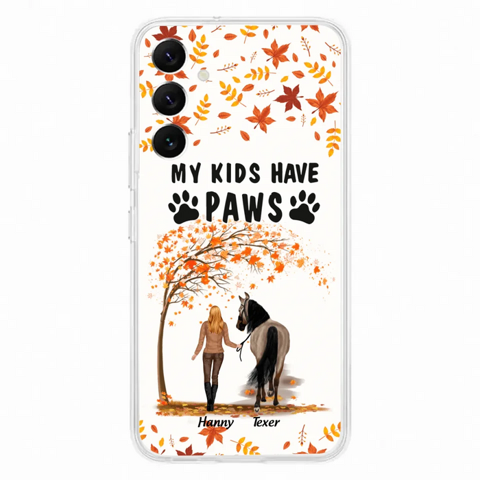 Custom Personalized Horse Mom In Autumn Phone Case - Girl With Upto 2 Horses - My Kids Have Paws - Case For iPhone And Samsung