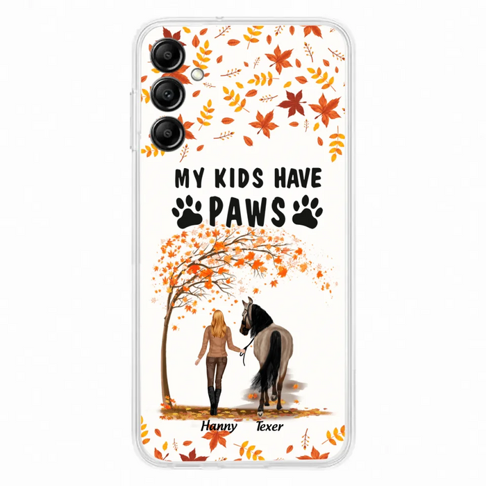 Custom Personalized Horse Mom In Autumn Phone Case - Girl With Upto 2 Horses - My Kids Have Paws - Case For iPhone And Samsung