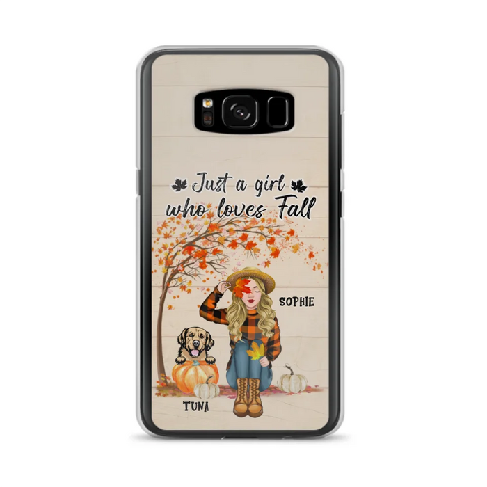 Custom Personalized Fall Dog Mom Phone Case- Upto 4 Pets - Best Gift For Dog Lovers - Just A Girl Who Loves Fall - Case For Iphone Samsung - MTJKZW