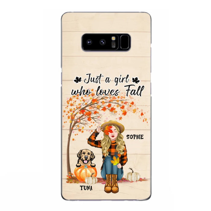 Custom Personalized Fall Dog Mom Phone Case- Upto 4 Pets - Best Gift For Dog Lovers - Just A Girl Who Loves Fall - Case For Iphone Samsung - MTJKZW