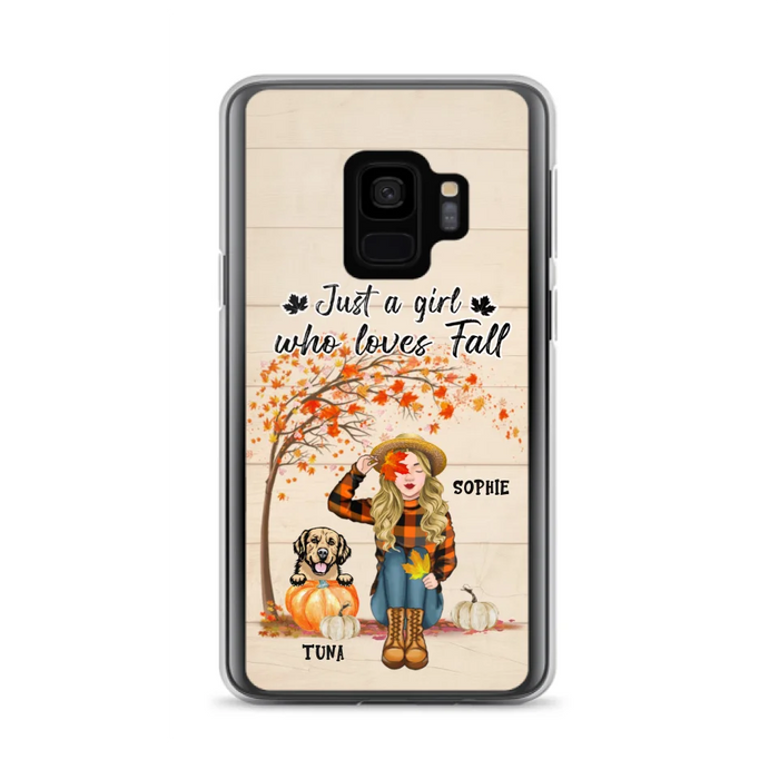 Custom Personalized Fall Dog Mom Phone Case- Upto 4 Pets - Best Gift For Dog Lovers - Just A Girl Who Loves Fall - Case For Iphone Samsung - MTJKZW