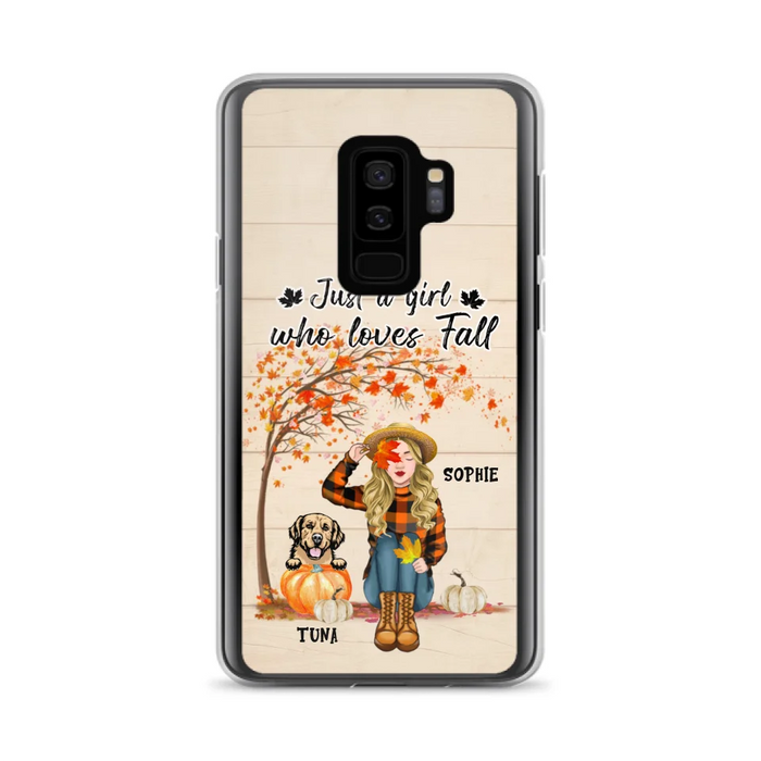 Custom Personalized Fall Dog Mom Phone Case- Upto 4 Pets - Best Gift For Dog Lovers - Just A Girl Who Loves Fall - Case For Iphone Samsung - MTJKZW