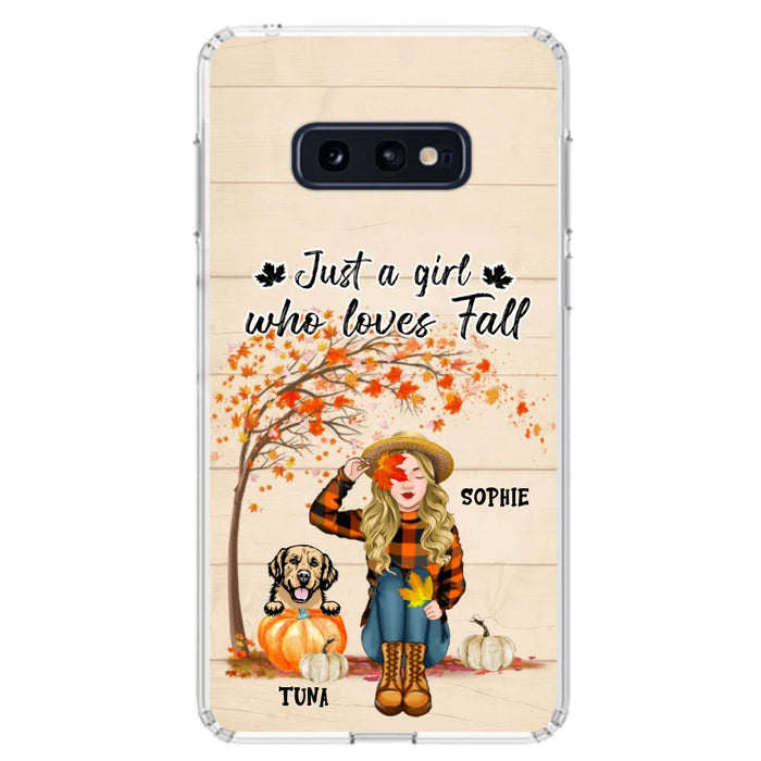 Custom Personalized Fall Dog Mom Phone Case- Upto 4 Pets - Best Gift For Dog Lovers - Just A Girl Who Loves Fall - Case For Iphone Samsung - MTJKZW