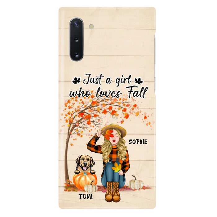 Custom Personalized Fall Dog Mom Phone Case- Upto 4 Pets - Best Gift For Dog Lovers - Just A Girl Who Loves Fall - Case For Iphone Samsung - MTJKZW