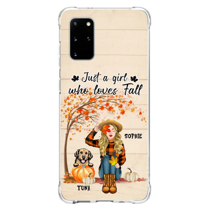 Custom Personalized Fall Dog Mom Phone Case- Upto 4 Pets - Best Gift For Dog Lovers - Just A Girl Who Loves Fall - Case For Iphone Samsung - MTJKZW