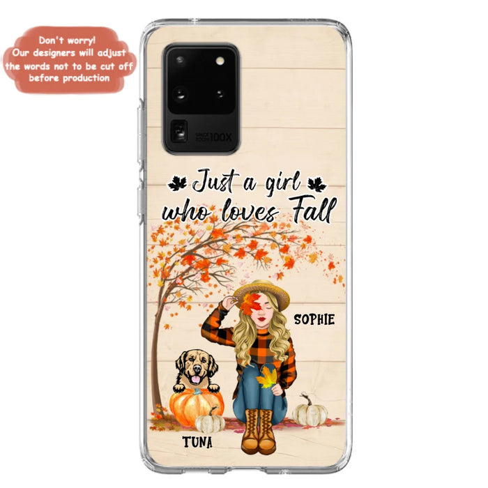 Custom Personalized Fall Dog Mom Phone Case- Upto 4 Pets - Best Gift For Dog Lovers - Just A Girl Who Loves Fall - Case For Iphone Samsung - MTJKZW