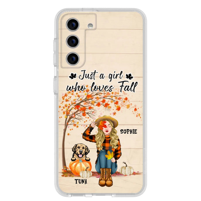 Custom Personalized Fall Dog Mom Phone Case- Upto 4 Pets - Best Gift For Dog Lovers - Just A Girl Who Loves Fall - Case For Iphone Samsung - MTJKZW