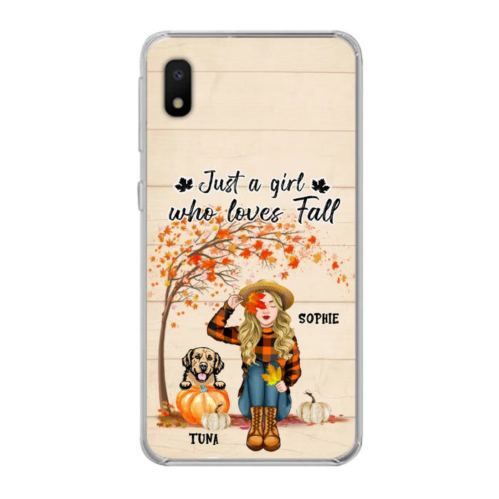 Custom Personalized Fall Dog Mom Phone Case- Upto 4 Pets - Best Gift For Dog Lovers - Just A Girl Who Loves Fall - Case For Iphone Samsung - MTJKZW