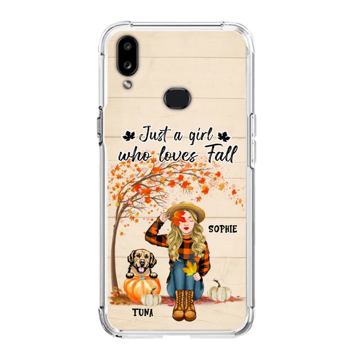 Custom Personalized Fall Dog Mom Phone Case- Upto 4 Pets - Best Gift For Dog Lovers - Just A Girl Who Loves Fall - Case For Iphone Samsung - MTJKZW