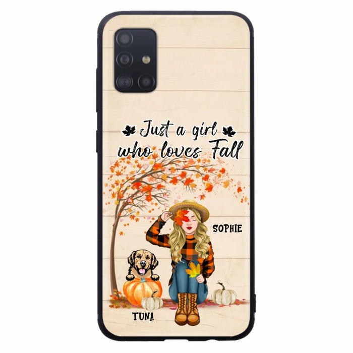 Custom Personalized Fall Dog Mom Phone Case- Upto 4 Pets - Best Gift For Dog Lovers - Just A Girl Who Loves Fall - Case For Iphone Samsung - MTJKZW