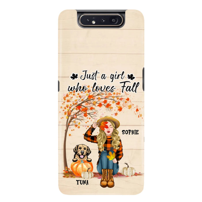 Custom Personalized Fall Dog Mom Phone Case- Upto 4 Pets - Best Gift For Dog Lovers - Just A Girl Who Loves Fall - Case For Iphone Samsung - MTJKZW