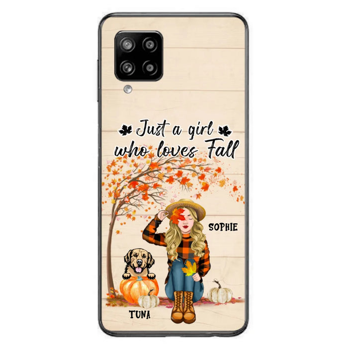 Custom Personalized Fall Dog Mom Phone Case- Upto 4 Pets - Best Gift For Dog Lovers - Just A Girl Who Loves Fall - Case For Iphone Samsung - MTJKZW