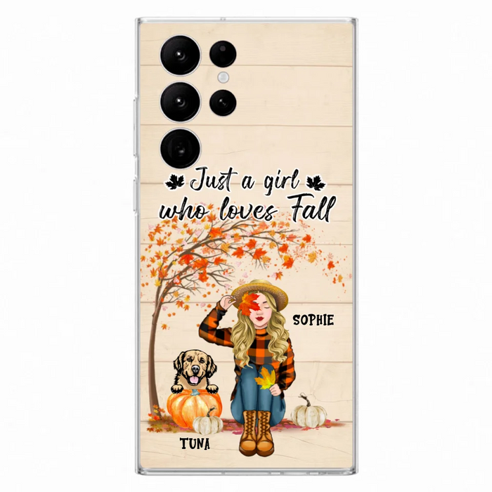 Custom Personalized Fall Dog Mom Phone Case- Upto 4 Pets - Best Gift For Dog Lovers - Just A Girl Who Loves Fall - Case For Iphone Samsung - MTJKZW