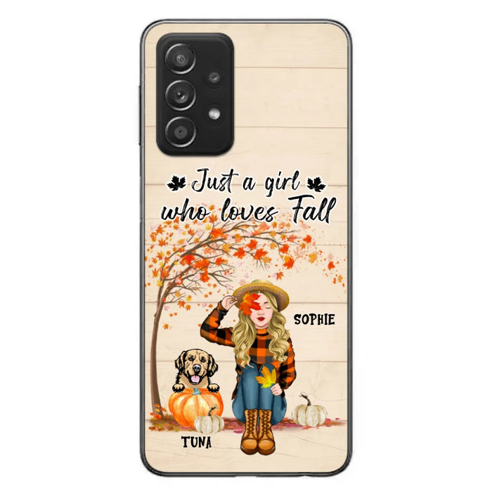 Custom Personalized Fall Dog Mom Phone Case- Upto 4 Pets - Best Gift For Dog Lovers - Just A Girl Who Loves Fall - Case For Iphone Samsung - MTJKZW