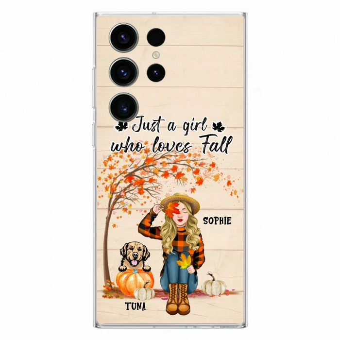 Custom Personalized Fall Dog Mom Phone Case- Upto 4 Pets - Best Gift For Dog Lovers - Just A Girl Who Loves Fall - Case For Iphone Samsung - MTJKZW