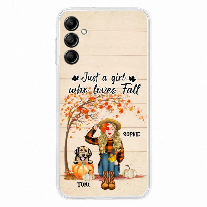 Custom Personalized Fall Dog Mom Phone Case- Upto 4 Pets - Best Gift For Dog Lovers - Just A Girl Who Loves Fall - Case For Iphone Samsung - MTJKZW